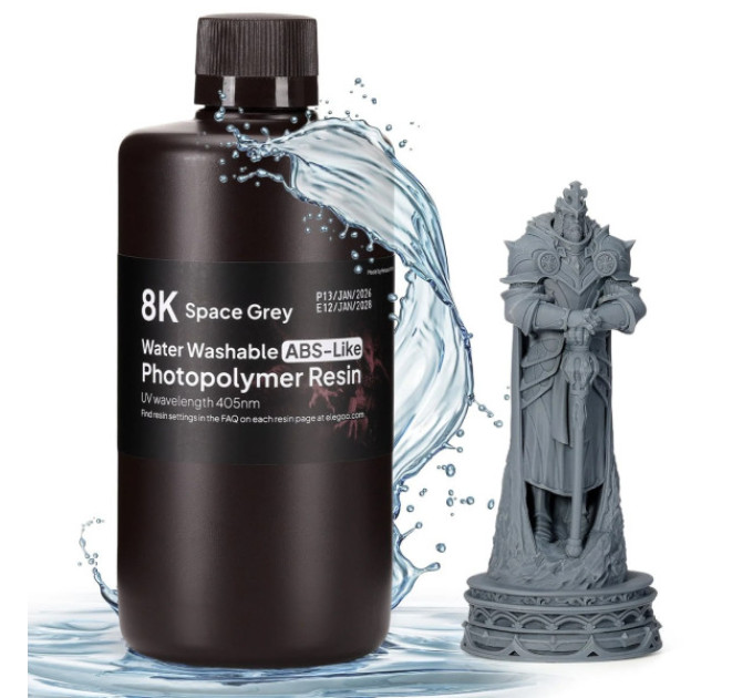 Фотополімерна смола для 3D принтера ELEGOO Water Washable ABS-Like Resin 8k 1000G Space Grey