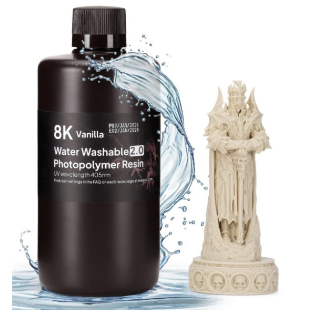 Фотополімерна смола для 3D принтера ELEGOO Water Washable V2.0 Resin 8k 1000G Vanilla