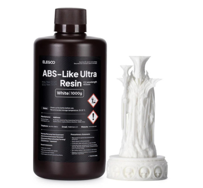 Фотополімерна смола для 3D принтера ELEGOO ABS-Like Ultra Resin 1000G White
