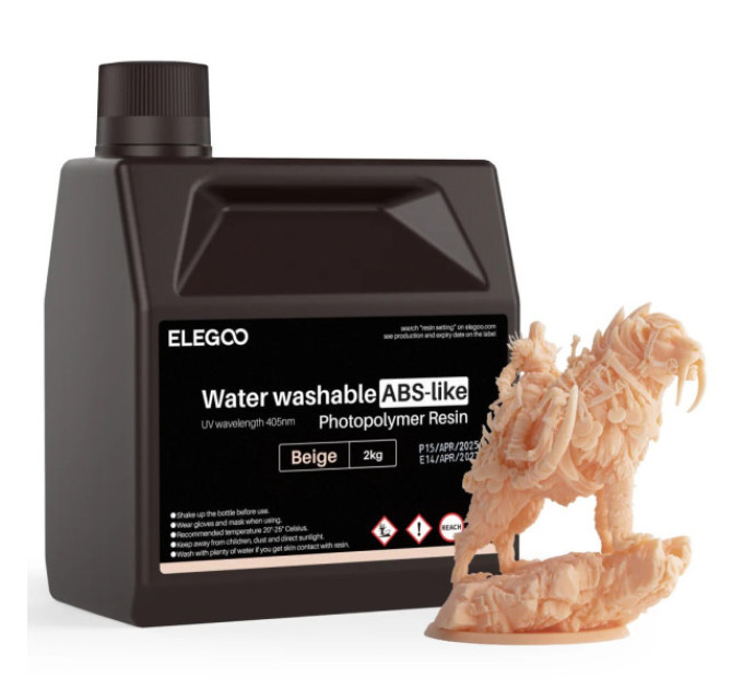Фотополімерна смола для 3D принтера ELEGOO Water Washable ABS-Like Resin 2000G Beige