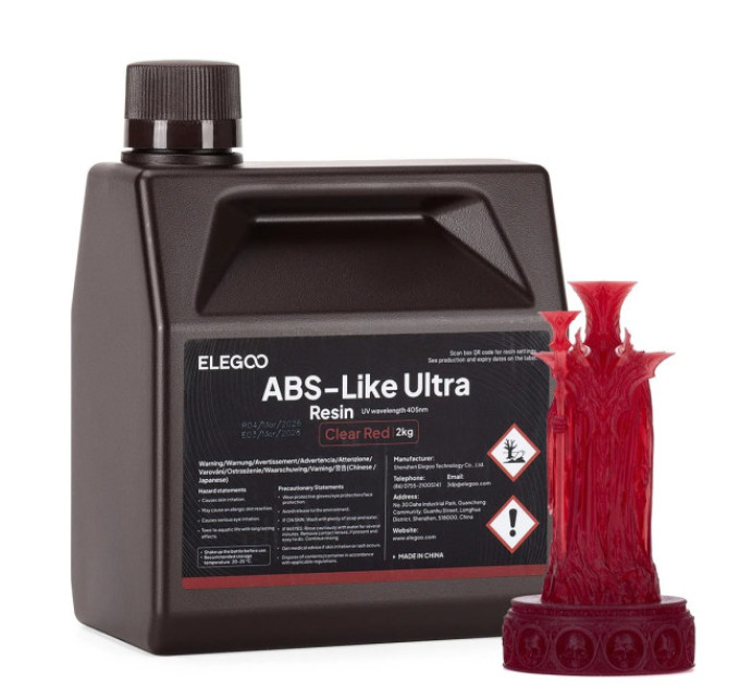 Фотополімерна смола для 3D принтера ELEGOO ABS-Like Ultra Resin 2000G Clear Red