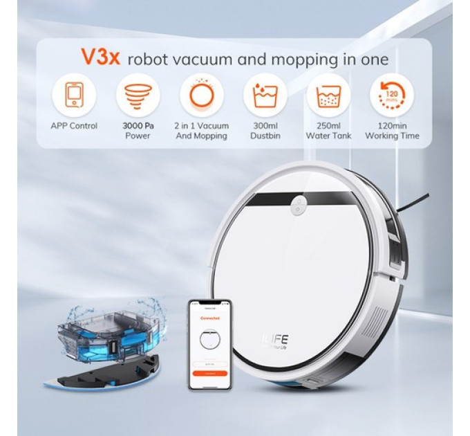 Робот-пилосос ILIFE V3X, всмоктування 3000 Па