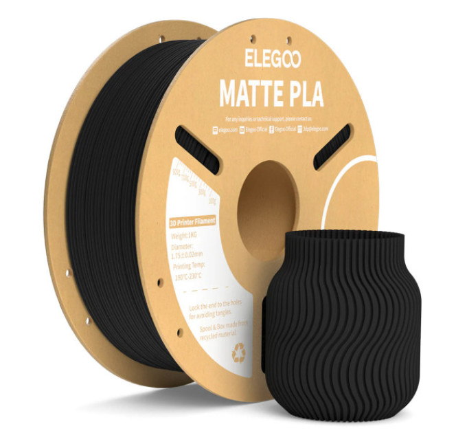 Філамент ELEGOO PLA Matte Black 1.75mm, 1kg (50.203.0250)