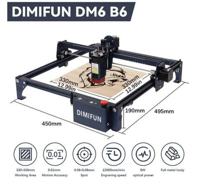 Лазерний гравірувальний верстат DIMIFUN DM6 B6 6 Вт