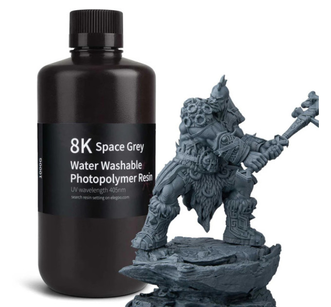 Фотополімерна смола для 3D принтера ELEGOO Water Washable Resin 8k 1000G Space Grey