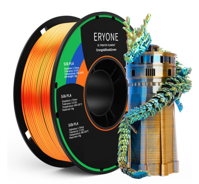  Триколірний  PLA-філамент ERYONE 1 кг - помаранчевий + синій + зелений