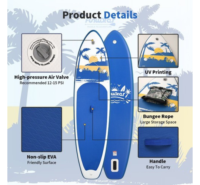 Дошка для веслування стоячи FunWater SUPFW31D 335*84*15 см темно-синя