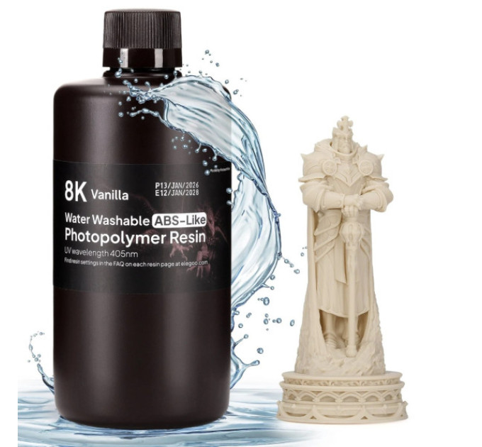 Фотополімерна смола для 3D принтера ELEGOO Water Washable ABS-Like Resin 8k 1000G Vanilla