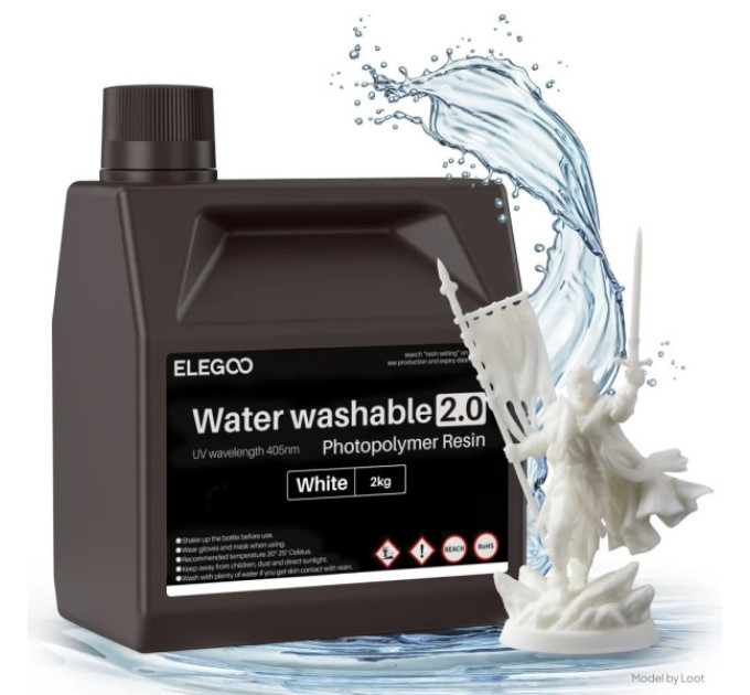 Фотополімерна смола для 3D принтера ELEGOO Water Washable Resin V2.0 2000G White