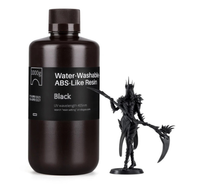 Фотополімерна смола для 3D принтера ELEGOO Water Washable ABS-Like Resin 1000G Black