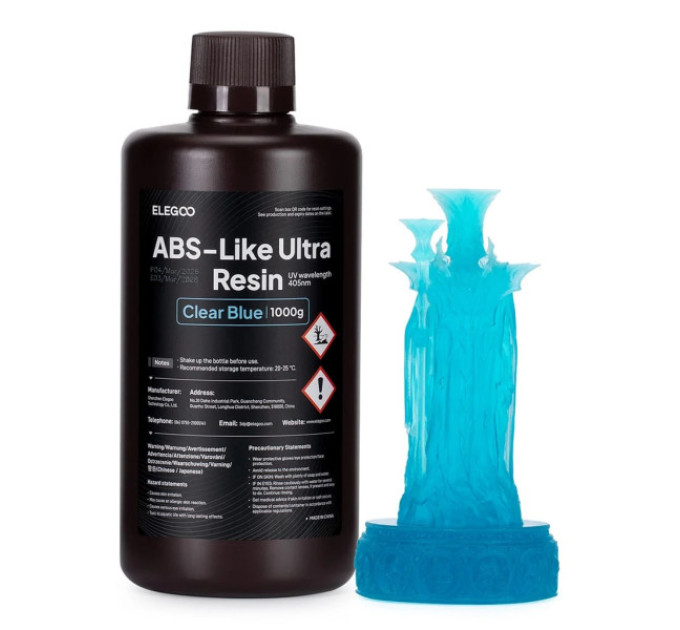 Фотополімерна смола для 3D принтера ELEGOO ABS-Like Ultra Resin 1000G Clear Blue