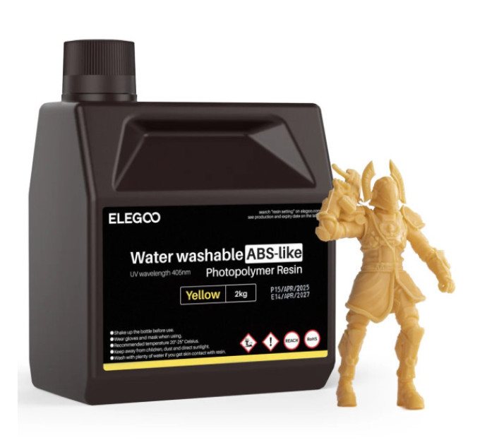 Фотополімерна смола для 3D принтера ELEGOO Water Washable ABS-Like Resin 2000G Yellow