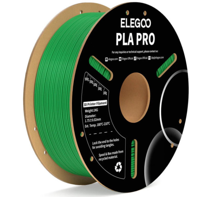 Філамент ELEGOO PLA Pro Green 1.75mm , екологічна паперова котушка, 1kg (50.203.0193)