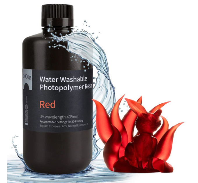Фотополімерна смола для 3D принтера ELEGOO Water Washable Resin 1000G Red