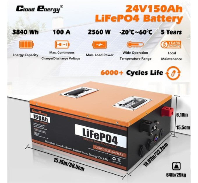 Акумуляторна батарея Cloudenergy 24V 150Ah LiFePO4
