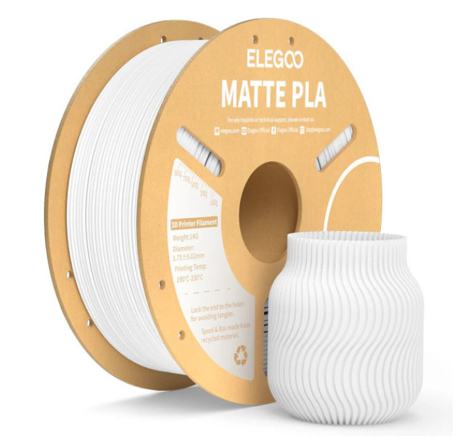 Філамент ELEGOO PLA Matte White 1.75mm, 1kg (50.203.0251)