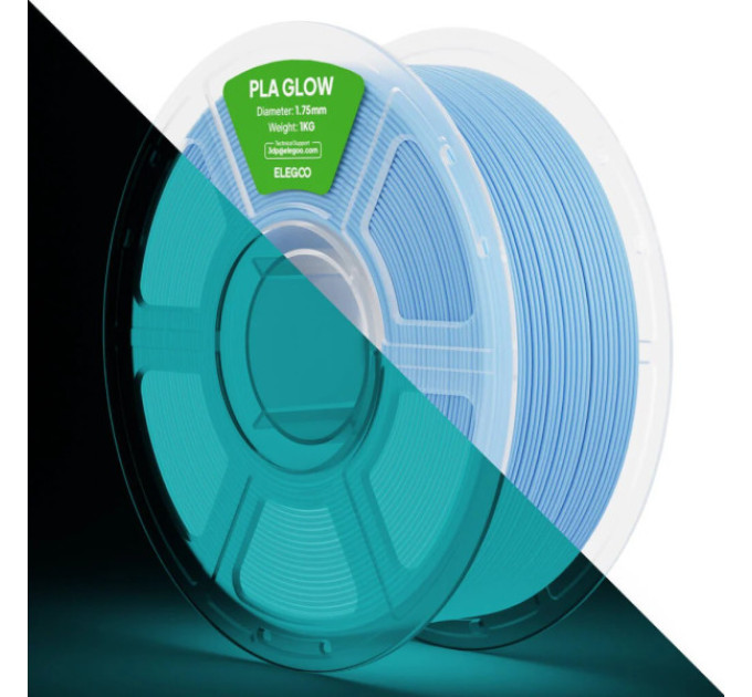 Філамент ELEGOO PLA Glow Blue 1.75mm , екологічна паперова котушка, 1kg (50.203.0802)
