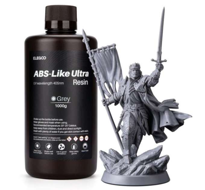 Фотополімерна смола для 3D принтера ELEGOO ABS-Like Ultra Resin 1000G Grey