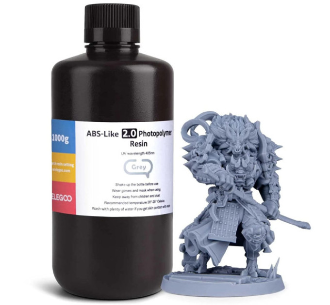 Фотополімерна смола для 3D принтера ELEGOO ABS-Like Resin V2.0 1000G Grey