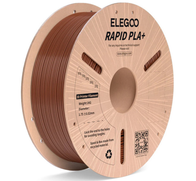 Філамент ELEGOO RAPID PLA+ Brown 1.75mm , екологічна паперова котушка, 1kg (50.203.0313)