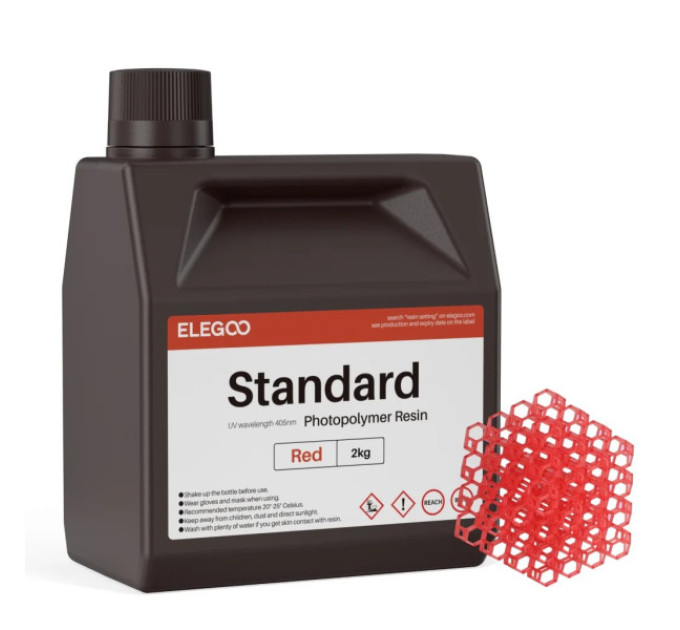 Фотополімерна смола для 3D принтера ELEGOO Standard Resin 2000G Red