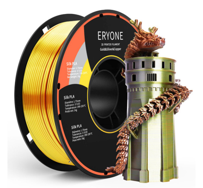 Триколірний PLA-філамент ERYONE  1 кг - золото + срібло + мідь