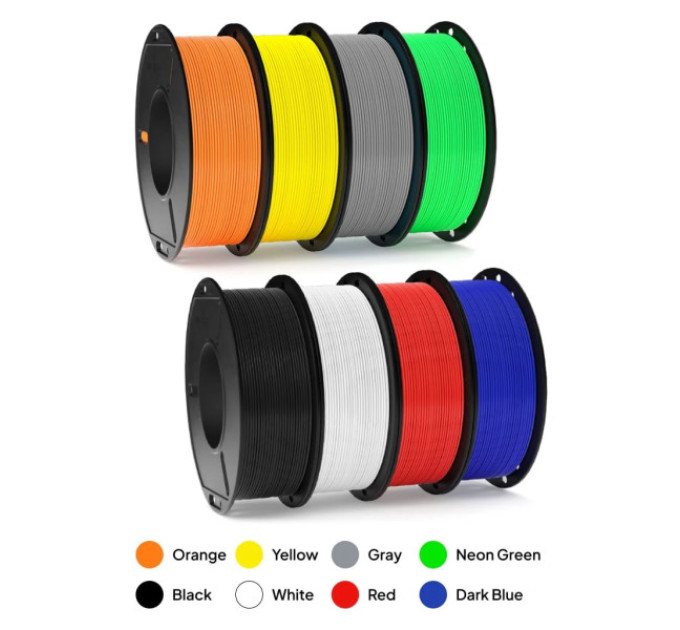 Набір філаментів ELEGOO Black/White/Red/Dark Blue/Grey/Orange/Yellow/Neon Green 250x8 (50.203.0508)