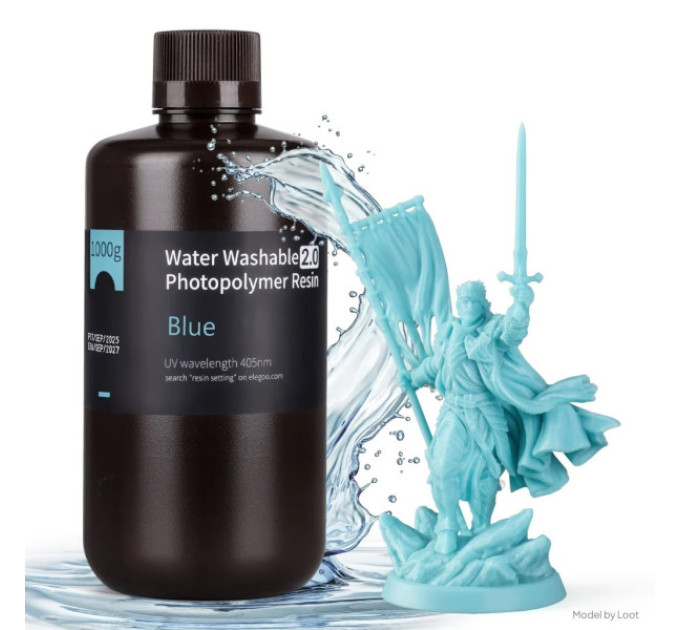 Фотополімерна смола для 3D принтера ELEGOO Water Washable Resin V2.0 1000G Blue