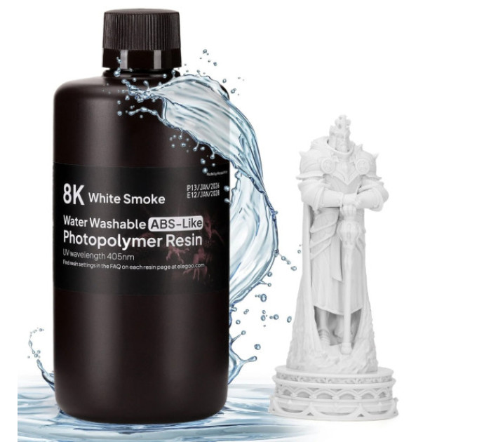 Фотополімерна смола для 3D принтера ELEGOO Water Washable ABS-Like Resin 8k 1000G White Smoke