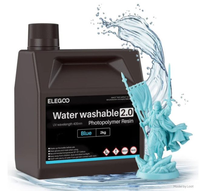 Фотополімерна смола для 3D принтера ELEGOO Water Washable Resin V2.0 2000G Blue