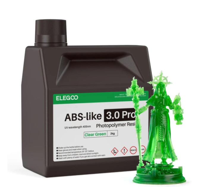 Фотополімерна смола для 3D принтера ELEGOO ABS-Like 3.0 pro resin 2000G Clear Green