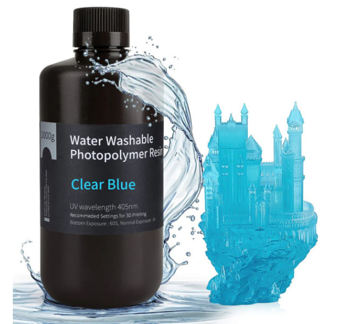 Фотополімерна смола для 3D принтера ELEGOO Water Washable Resin 1000G Clear Blue
