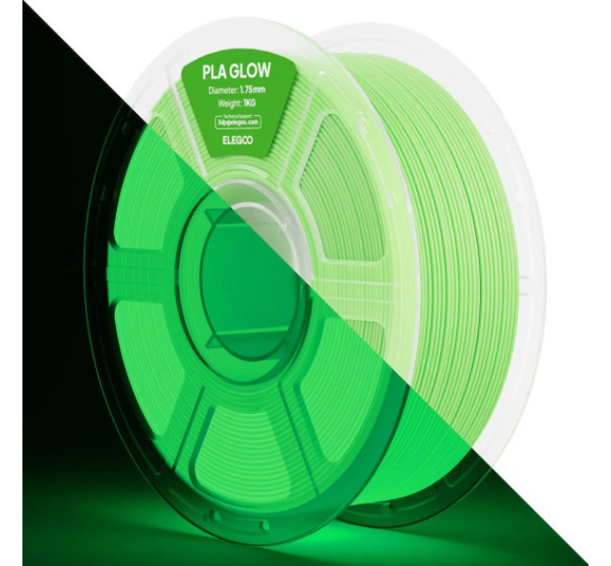 Філамент ELEGOO PLA Glow Green 1.75mm , екологічна паперова котушка, 1kg (50.203.0803)