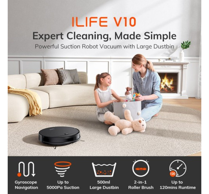 Робот-пилосос ILIFE V10, потужність всмоктування 5000 Па