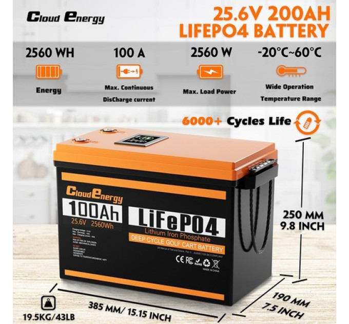 Акумулятор Cloudenergy 24V 100Ah LiFePO4 Резервне живлення