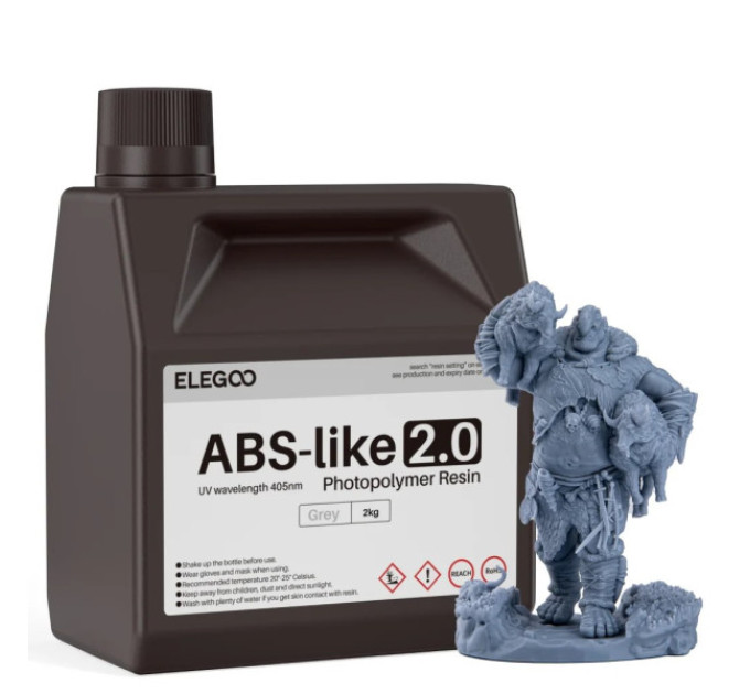 Фотополімерна смола для 3D принтера ELEGOO ABS-Like Resin V2.0 2000G Grey