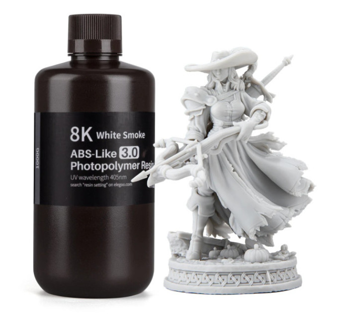 Фотополімерна смола для 3D принтера ELEGOO ABS-Like 3.0 8k resin 1000G White Smoke