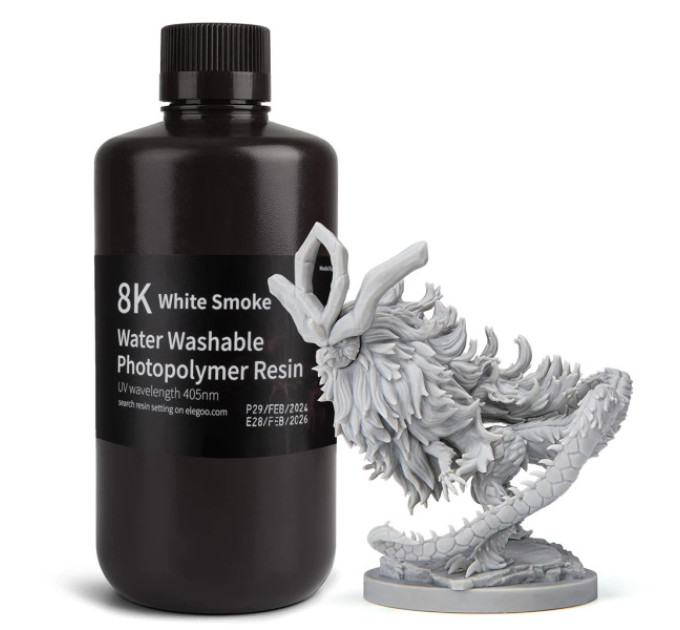 Фотополімерна смола для 3D принтера ELEGOO Water Washable Resin 8k 1000G White Smoke