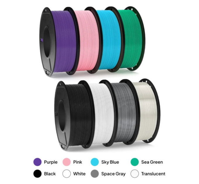 Набір філаментів ELEGOO Black/White/Grey/Transcluent/Blue/Sea Green/Pink/Purple 250x8 (50.203.0509)