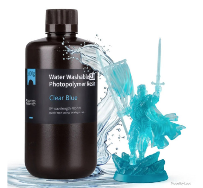 Фотополімерна смола для 3D принтера ELEGOO Water Washable Resin V2.0 1000G Clear Blue