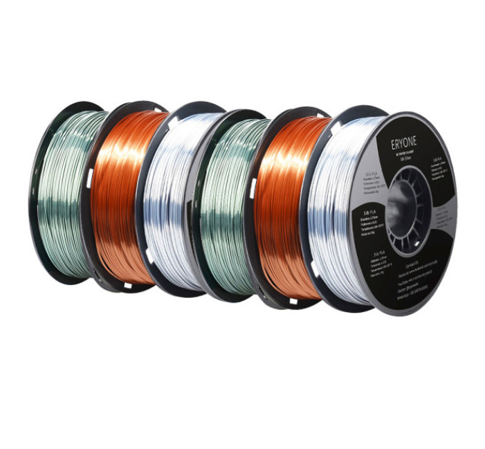 Філамент PLA ERYONE Silk - 6кг нитки (2 кг срібного + 2 кг червоного мідного + 2 кг темно-зеленого)