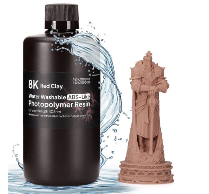 Фотополімерна смола для 3D принтера ELEGOO Water Washable ABS-Like Resin 8k 1000G Red Clay
