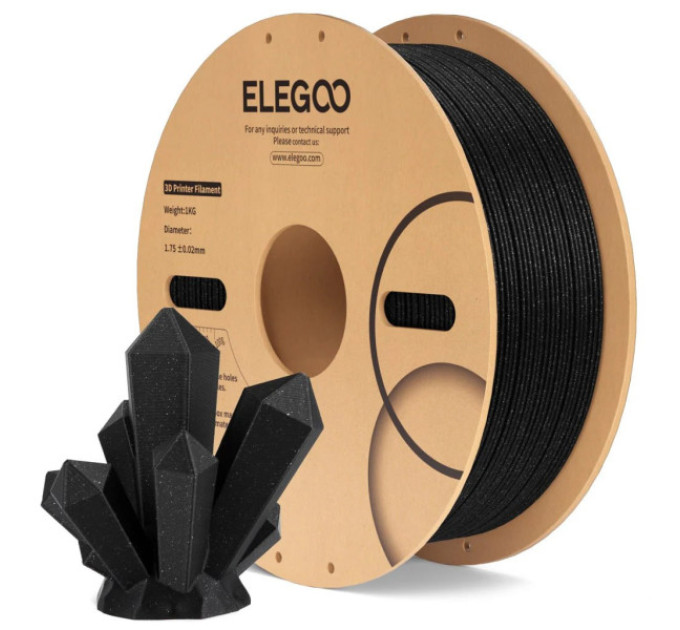 Філамент ELEGOO PLA Sparkle Black 1.75mm, екологічна паперова котушка, 1kg (50.203.0533)