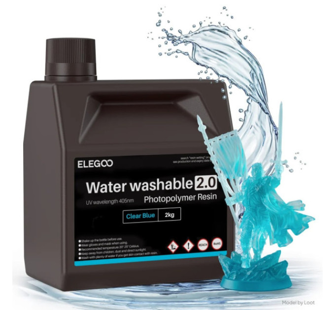 Фотополімерна смола для 3D принтера ELEGOO Water Washable Resin V2.0 2000G Clear Blue