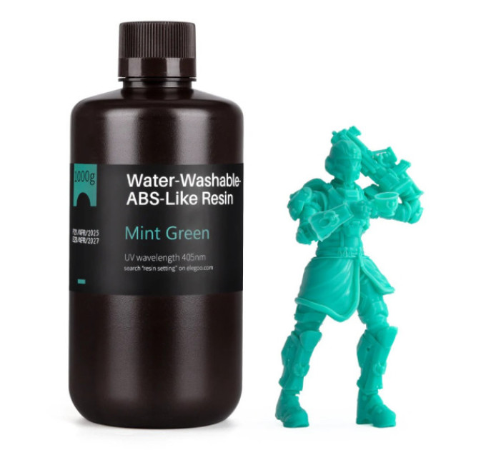 Фотополімерна смола для 3D принтера ELEGOO Water Washable ABS-Like Resin 1000G Mint Green