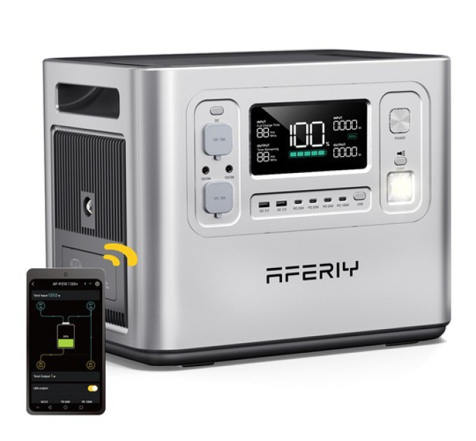 Зарядна станція AFERIY P210 2400W, 2048Wh LiFePO4 Battery, 13 Outputs Срібна