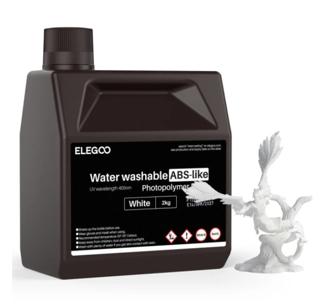 Фотополімерна смола для 3D принтера ELEGOO Water Washable ABS-Like Resin 2000G White