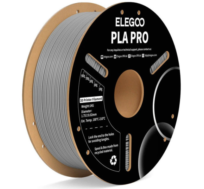 Філамент ELEGOO PLA Pro Grey 1.75mm , екологічна паперова котушка, 1kg (50.203.0195)