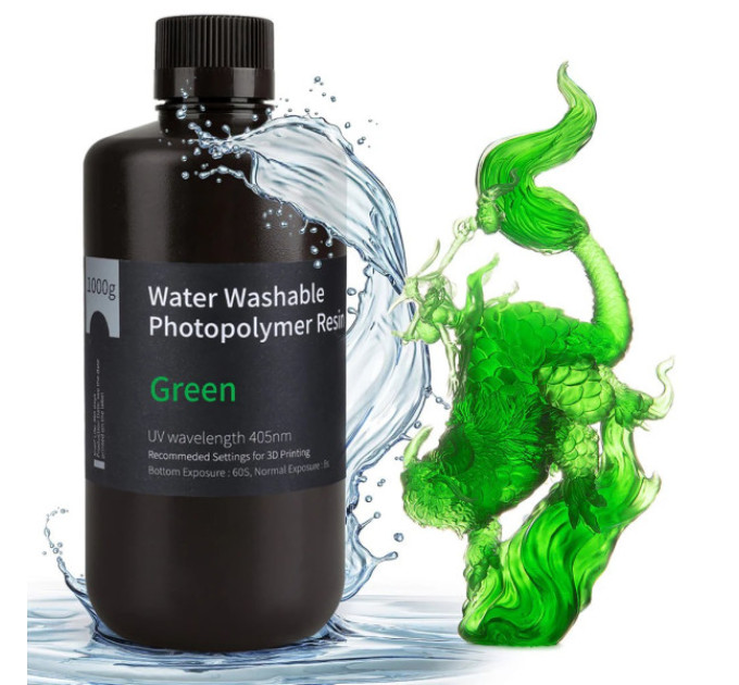 Фотополімерна смола для 3D принтера ELEGOO Water Washable Resin 1000G Green