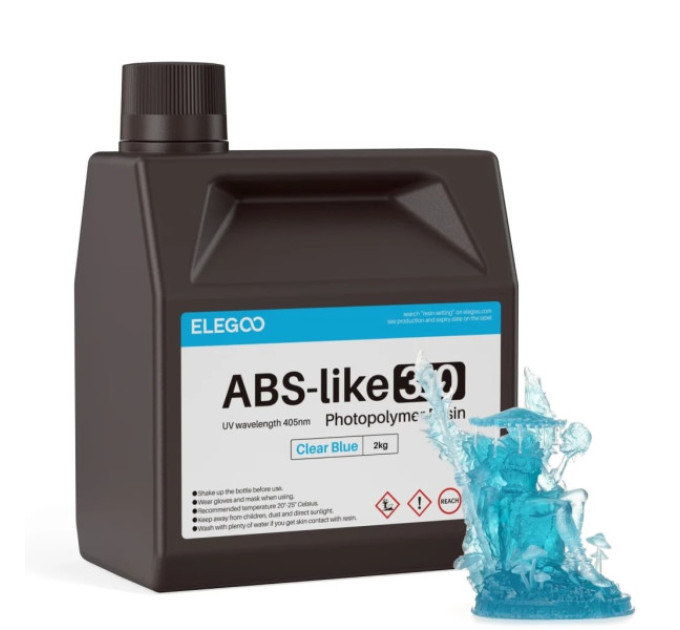 Фотополімерна смола для 3D принтера ELEGOO ABS-Like 3.0 resin 2000G Clear Blue
